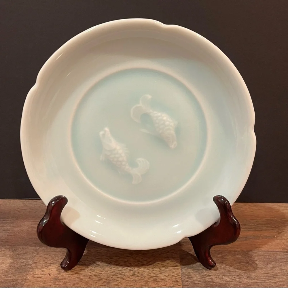 5 Vintage Horchow Koi Celadon Plates